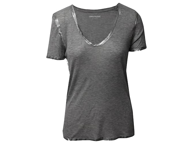 Zadig & Voltaire Tino Foil T-shirt in Grey Modal Cellulose