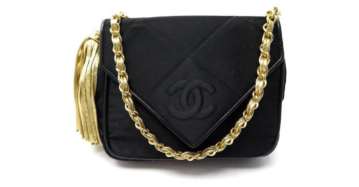 CHANEL Vintage CC Satin Black & Gold Tassel Crossbody bag Gold hardware  Leather Silk ref.526476 - Joli Closet