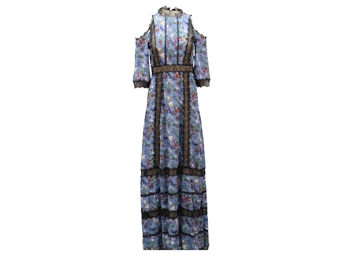 Alice + Olivia Alice and Olivia Gatz Cold Shoulder Lace Maxi Dress in Blue Polyester (Sold) - Joli Closet Alice + Olivia Alice and Olivia Gatz Cold Shoulder Lace Maxi Dress in Blue Polyester (Sold) - Joli Closet