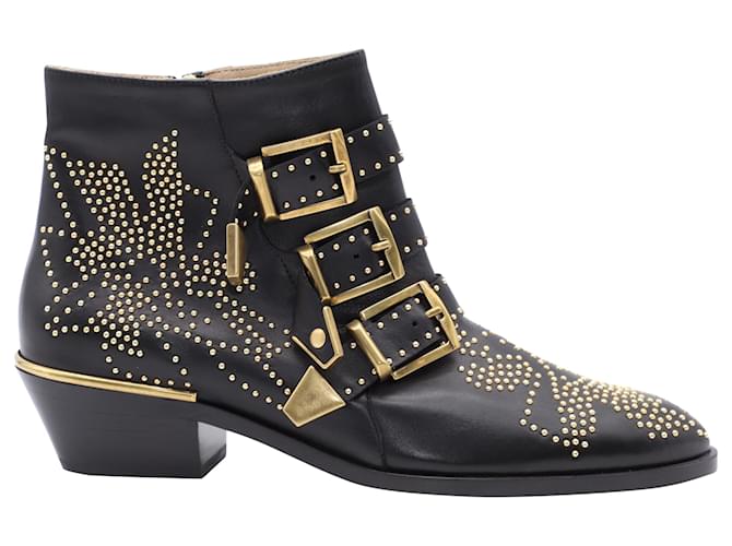 Chloé Chloe Susanna Ankle Boots mit Nieten aus schwarzem Leder ref