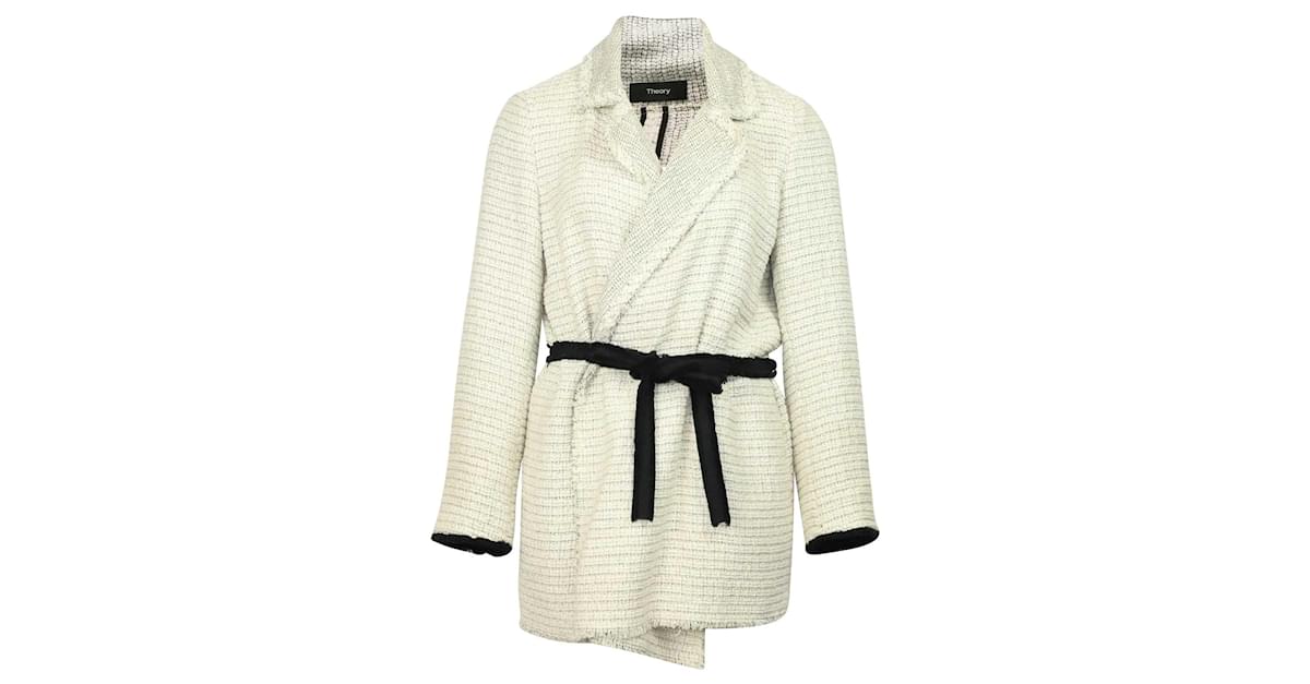 Theory Clairene R. Carson Tweed Wrap Jacket in Cream White Cotton ref.529326