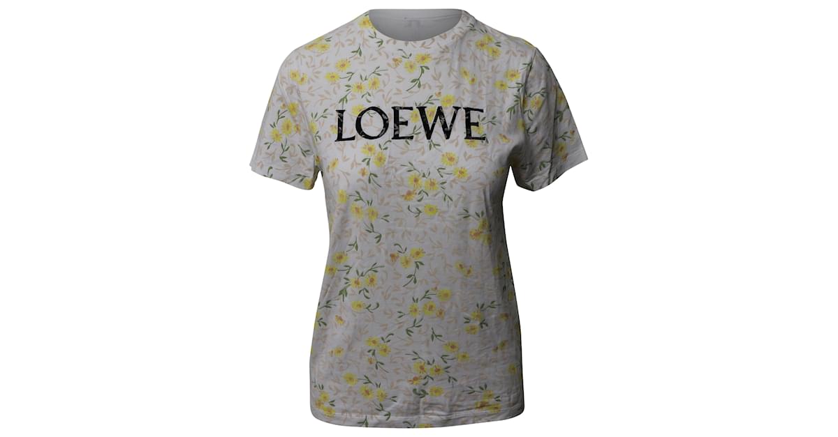 Loewe Flower Print Logo T-Shirt in Cream Cotton White ref.529996 - Joli  Closet