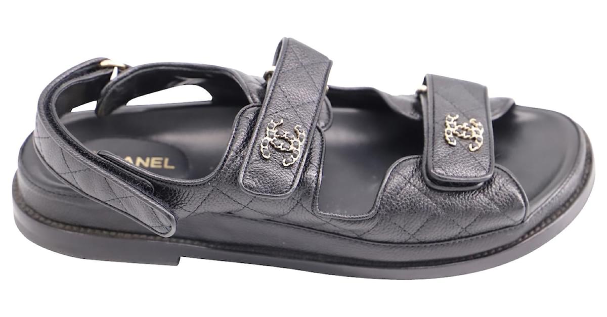 Timeless Chanel Quilted Dad Sandals with lined C Charm in Black Leather  ref.530561