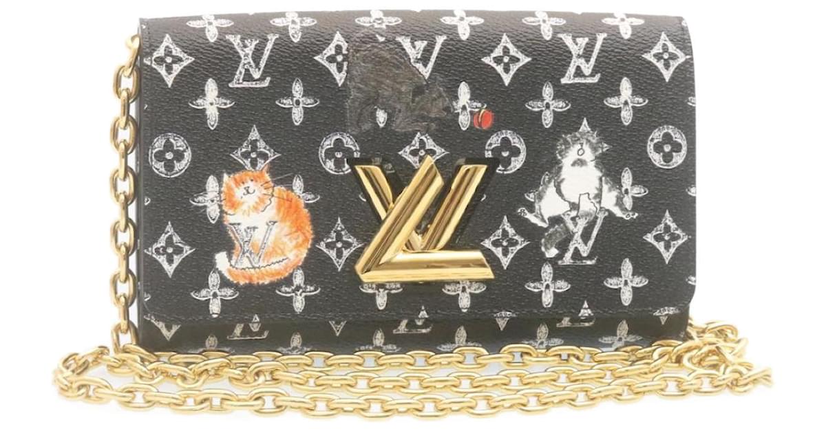 LOUIS VUITTON Monogram Cat Portefeuille Twist Chain Wallet M63888 Auth  ar6463 Black Cloth ref.532935 - Joli Closet