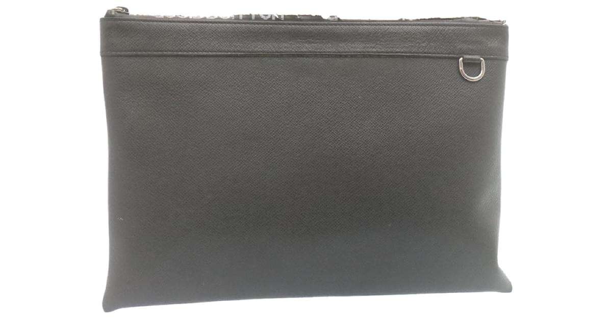 LOUIS VUITTON Taiga Pochette Apollo Clutch Bag Noir M30086 LV Auth