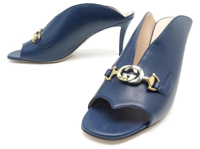 NINE GUCCI SHOES ZUMI SANDALS 602412 42 BLUE LEATHER NEW SHOES