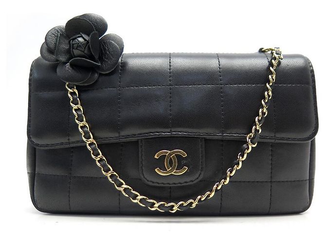 Ceinture Chaîne En Cuir Noir Avec Breloques (sac à Main & Camélia) - Taille Réglable - Neuf Sans étiquette