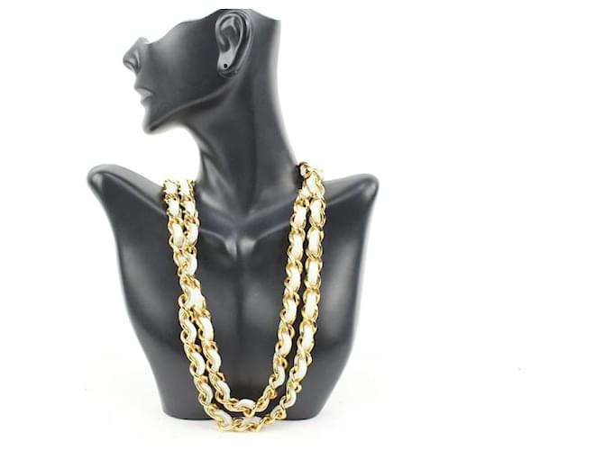 Chanel Cuir blanc x chaîne en or chaîne ceinture pendentif breloque