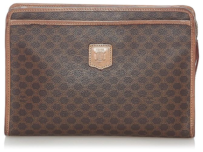 Sac Vanity Céline Macadam Marron - Pochette Seconde Main Vintage En Très Bon état