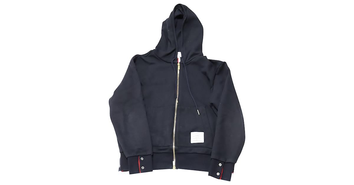 Thom Browne Loopback Center Back Stripe Zip-Up Hoodie in Navy Blue