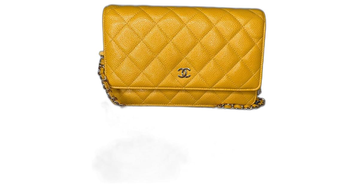 Chanel Quilted caviar timeless wallet on chain Yellow Leather ref