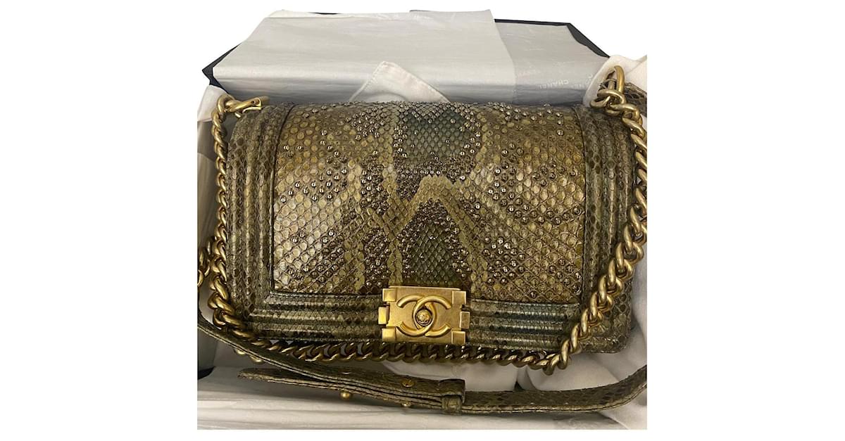Chanel Boy bag Python print Copper Exotic leather ref.538712 - Joli