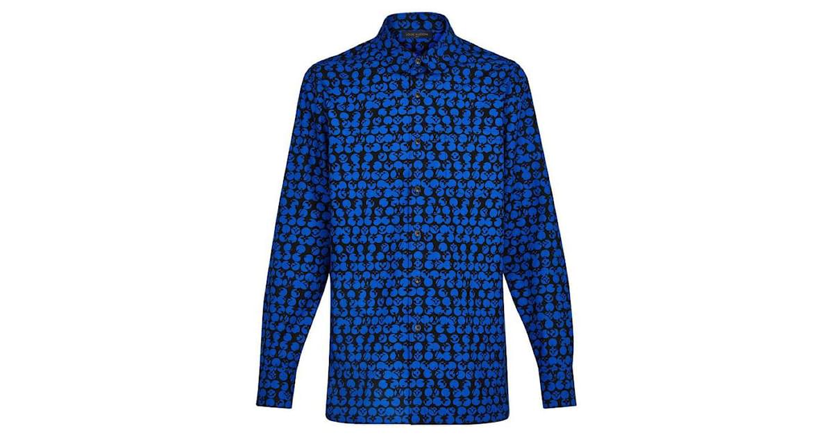 Men's XXL Blue Black LV Monogram DNA Long Sleeve Button Shirt