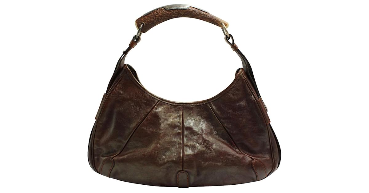 Yves Saint Laurent YSL Brown Leather Mombasa Hobo Bag Dark brown ref.135944  - Joli Closet