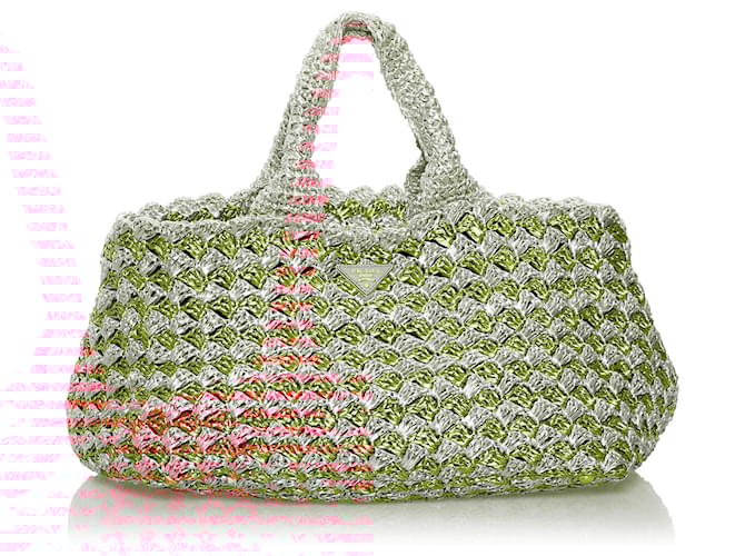 Prada Pink Raffia Tote Bag Green ref.548898 - Joli Closet