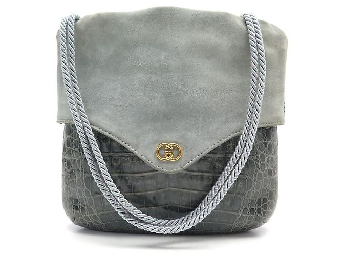 Sac à Main Bandoulière Vintage En Cuir Bleu Marine - Gaufrage Serpent - Occasion Excellent état