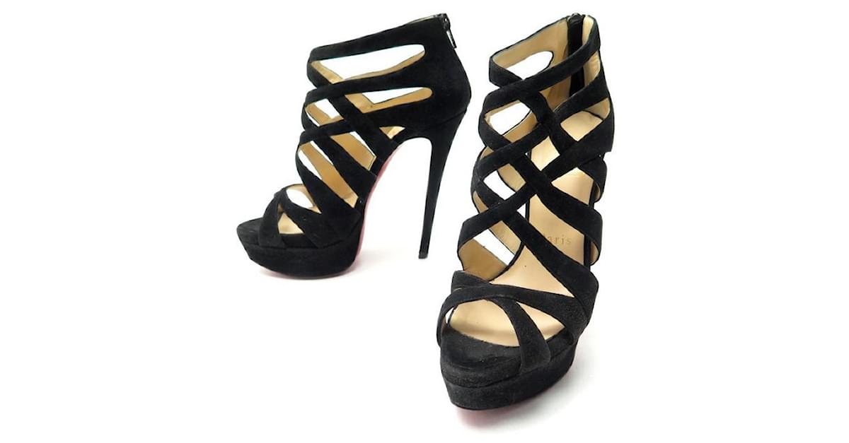 CHRISTIAN LOUBOUTIN SHOES SANDALS BALOTA HEELS 36.5 BLACK SUEDE SHOES  ref.549834 - Joli Closet