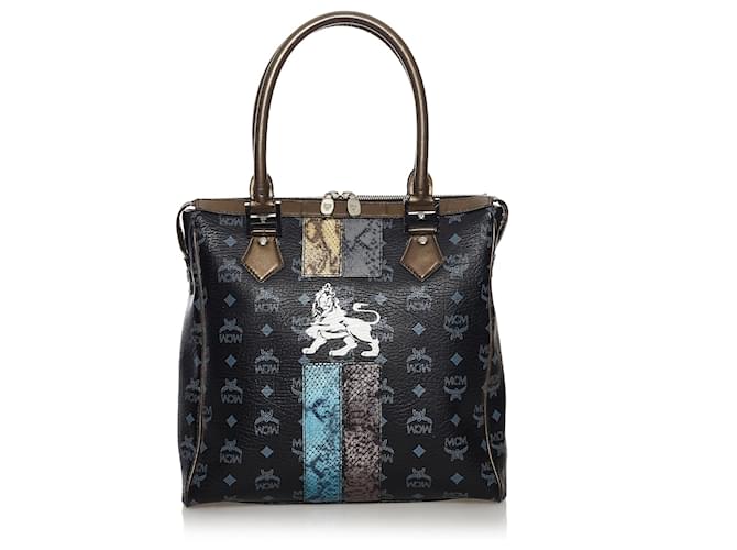 MCM Black Visetos Lion Princess Leather Tote Bag Multiple
