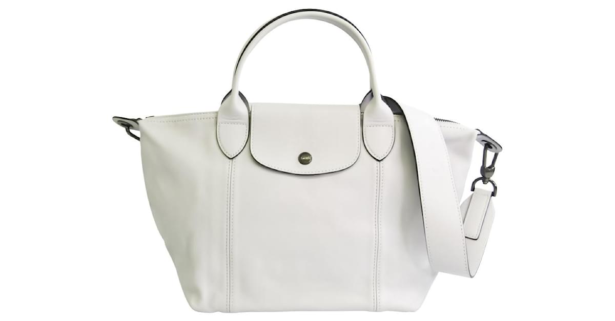 Longchamp Le Pliage White Leather ref.551315 - Joli Closet