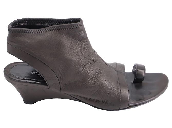Escarpins Dolce & Gabbana Bout Ouvert En Cuir Daim Noir - Taille 7 US / 37 EU - Occasion - Fabriqué En Italie