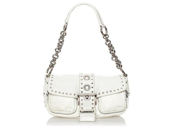 Prada White Leather Shoulder Bag Pony-style calfskin ref