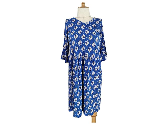 Noa Noa Blue Viscose and Linen Dress ref.555162 - Joli Closet Noa Noa Blue Viscose and Linen Dress ref.555162 - Joli Closet