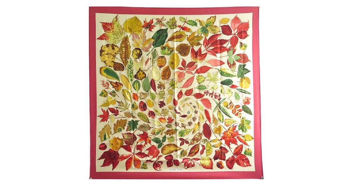 HERMES Red Feuilles d'Automne Silk Scarf - The Purse Ladies