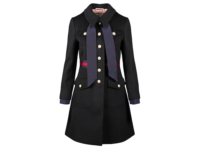 Gucci Bow-Detailed Wool Coat Black ref.555525 - Joli Closet