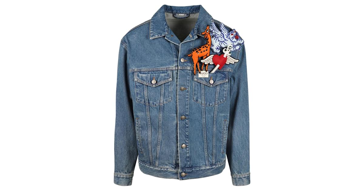 Gucci Brooch Denim Jacket Blue Cotton ref.555830 - Joli Closet