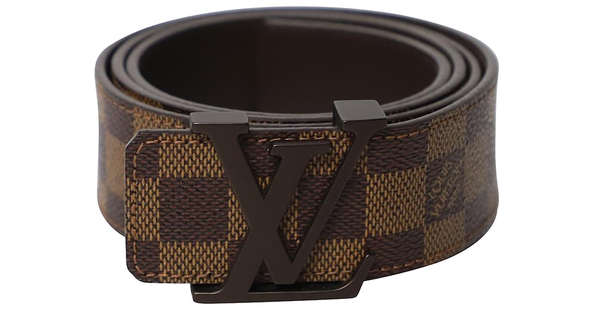 Louis Vuitton Initiales Damier Ebene Pattern Belt Brown Cloth ref