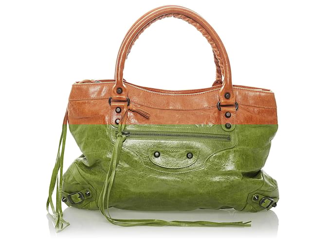 Balenciaga Brown Motocross Classic Town Leather Handbag ref.560257