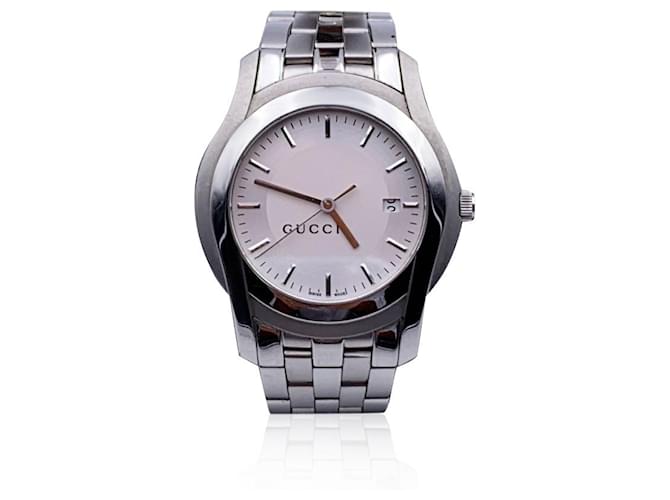 Gucci Silver Stainless Steel Mod 5500 XL Wrist Watch White Dial
