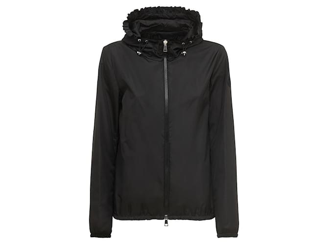 MONCLER PHARILLONS NYLON RUFFLED HOODED JACKET Black