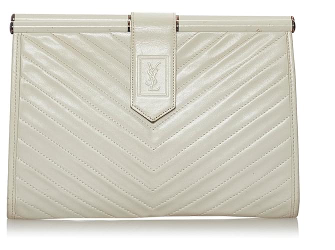Leather Clutch Ysl Clutch Bag White Vintage YSL White Leather