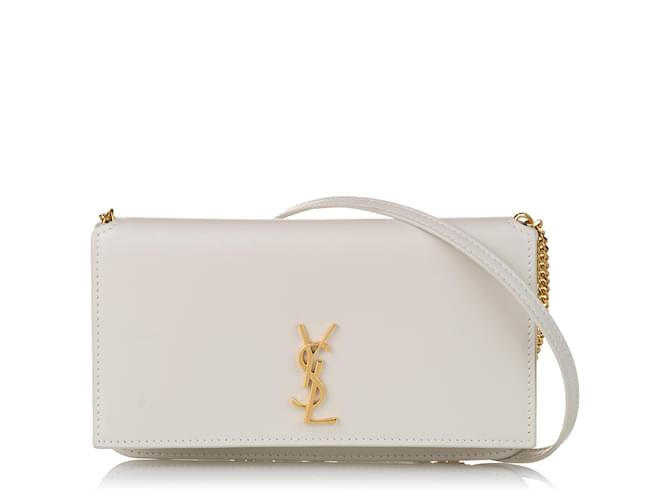 YSL ホワイト　ポシェット Cassandre leather phone pouch in white - Saint Laurent
