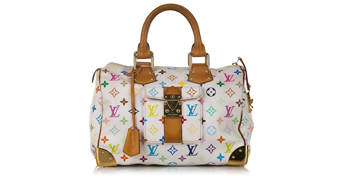 Louis Vuitton White Monogram Multicolore Speedy 30 Multiple colors Leather  Cloth ref.564400 - Joli Closet