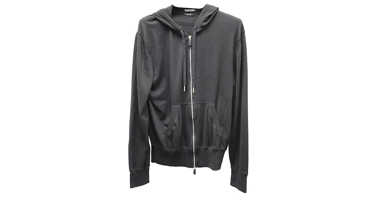 Tom Ford Zip Up Hoodie in Black Cotton  - Joli Closet