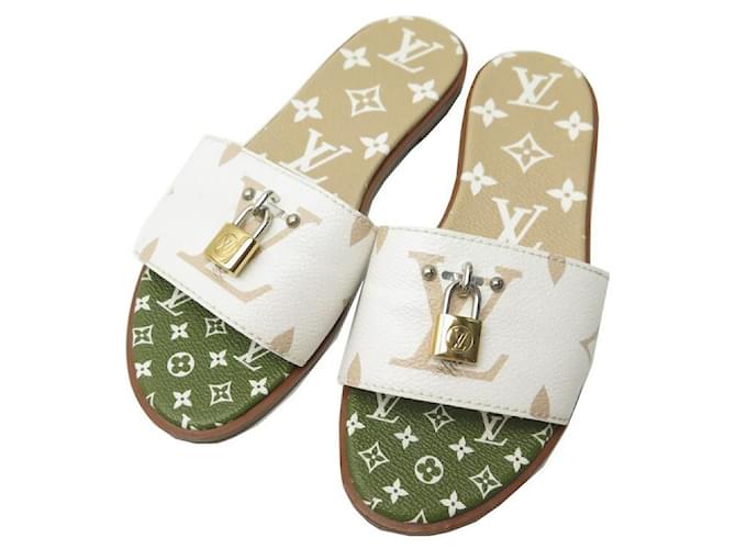 LOUIS VUITTON MULES LOCK IT SHOES 36 CANVAS MONOGRAM WHITE BOX