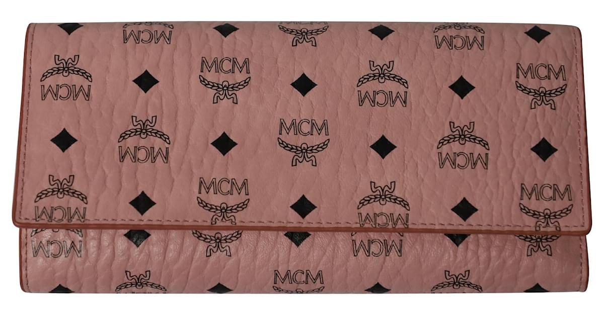 MCM Visetos Trifold Flap Wallet Soft Pink 1150495