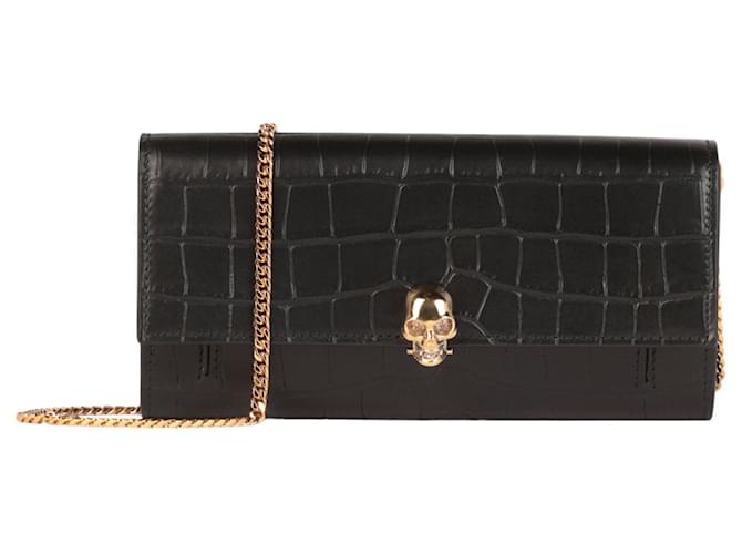 小物 alexander mcqueen skull wallet chain Alexander McQueen Black Pebbled Leather Skull Chain Wallet