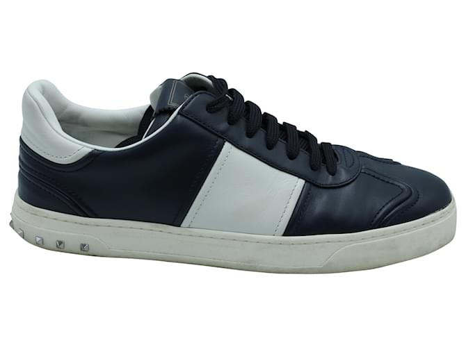 Sneakers Basse Valentino Rockstud Fly Crew in Pelle Blu Navy ref