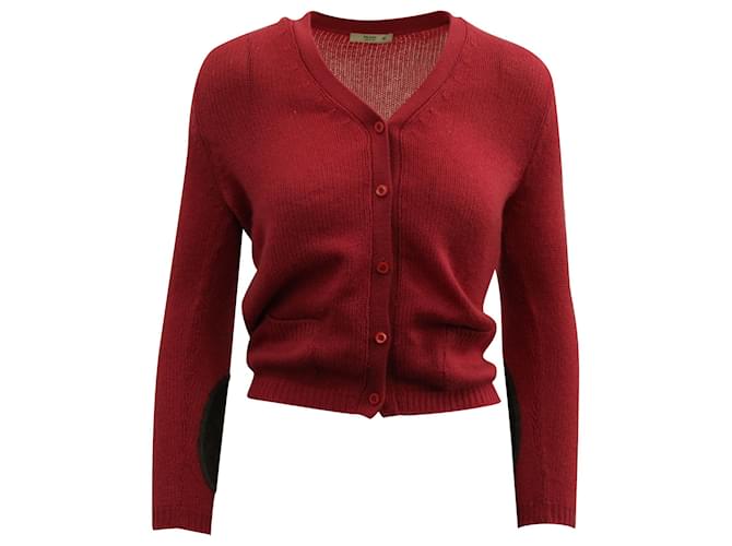 Prada Cardigan With Elbow Patches In Pink Wool Cashmere ref.571196