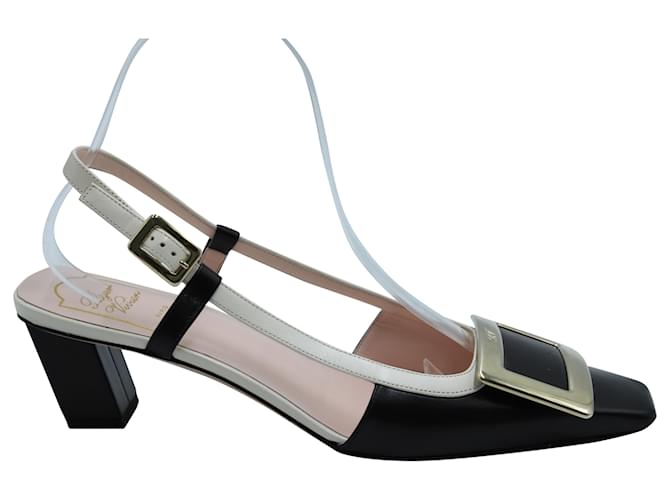 Roger Vivier Belle Vivier Metal Buckle Slingback Pumps in Black