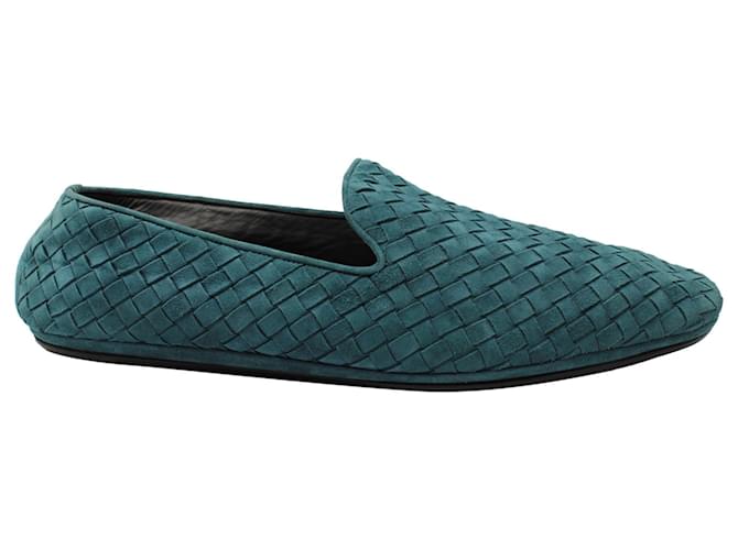 Bottega Veneta Intrecciato Loafers in Turquoise Suede