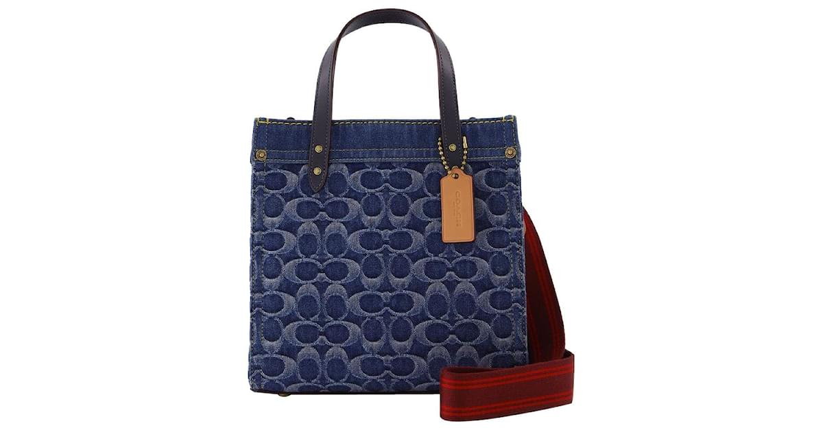 COACH Washed Denim Sig Field Tote Bag in Blue