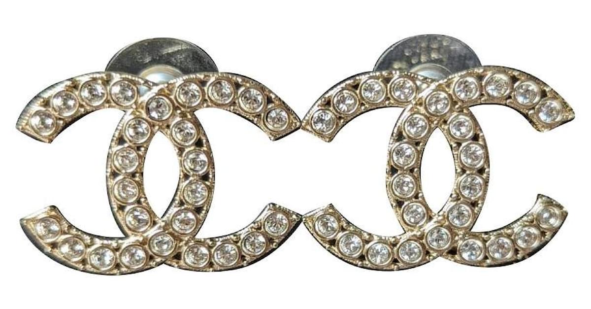 Chanel CC B19S Logo Crystal GHW Coco Mark Earrings Box Receipt Golden Metal  ref.572297 - Joli Closet