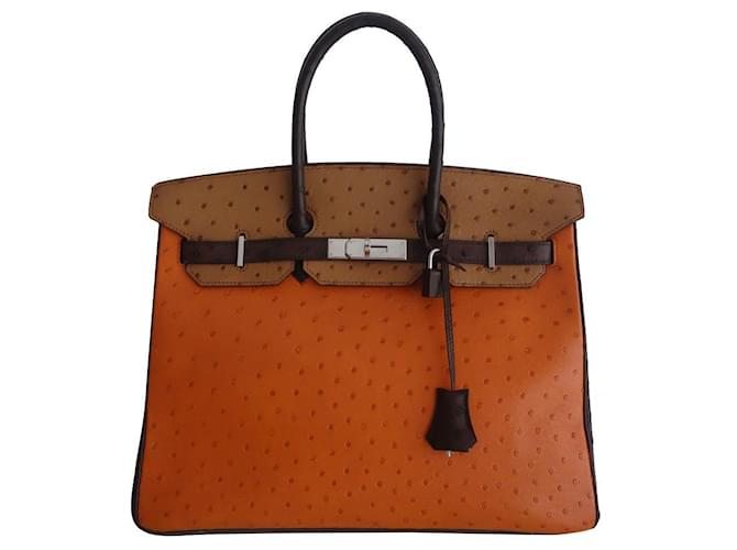 Hermès HERMES BIRKIN BAG 35 Ostrich Brown Beige Orange Ostrich