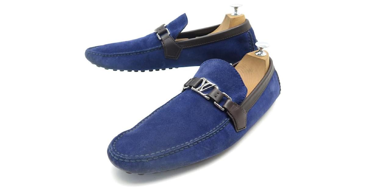 LOUIS VUITTON Summerland Boat Shoes Men Suede Navy Blue Loafers Size 42