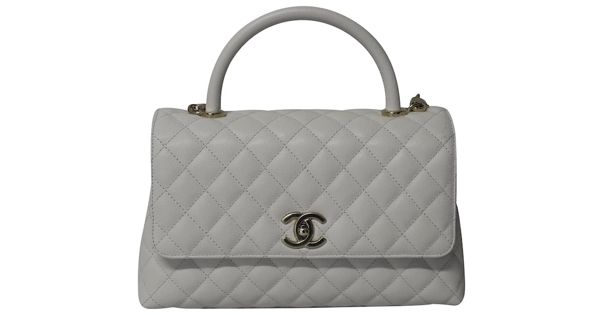 Chanel Diamond Quilted Top Handle Bag in White Caviar Leather ref.575097 -  Joli Closet