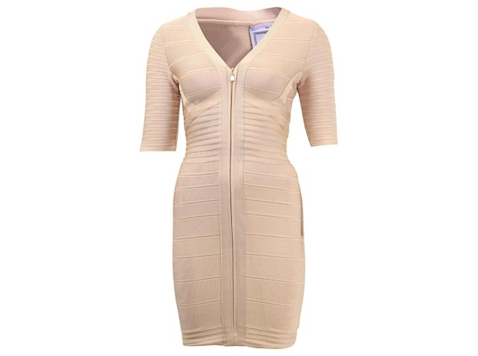 Herve Leger Lilith Bandage Mini Dress in Beige Rayon Brown